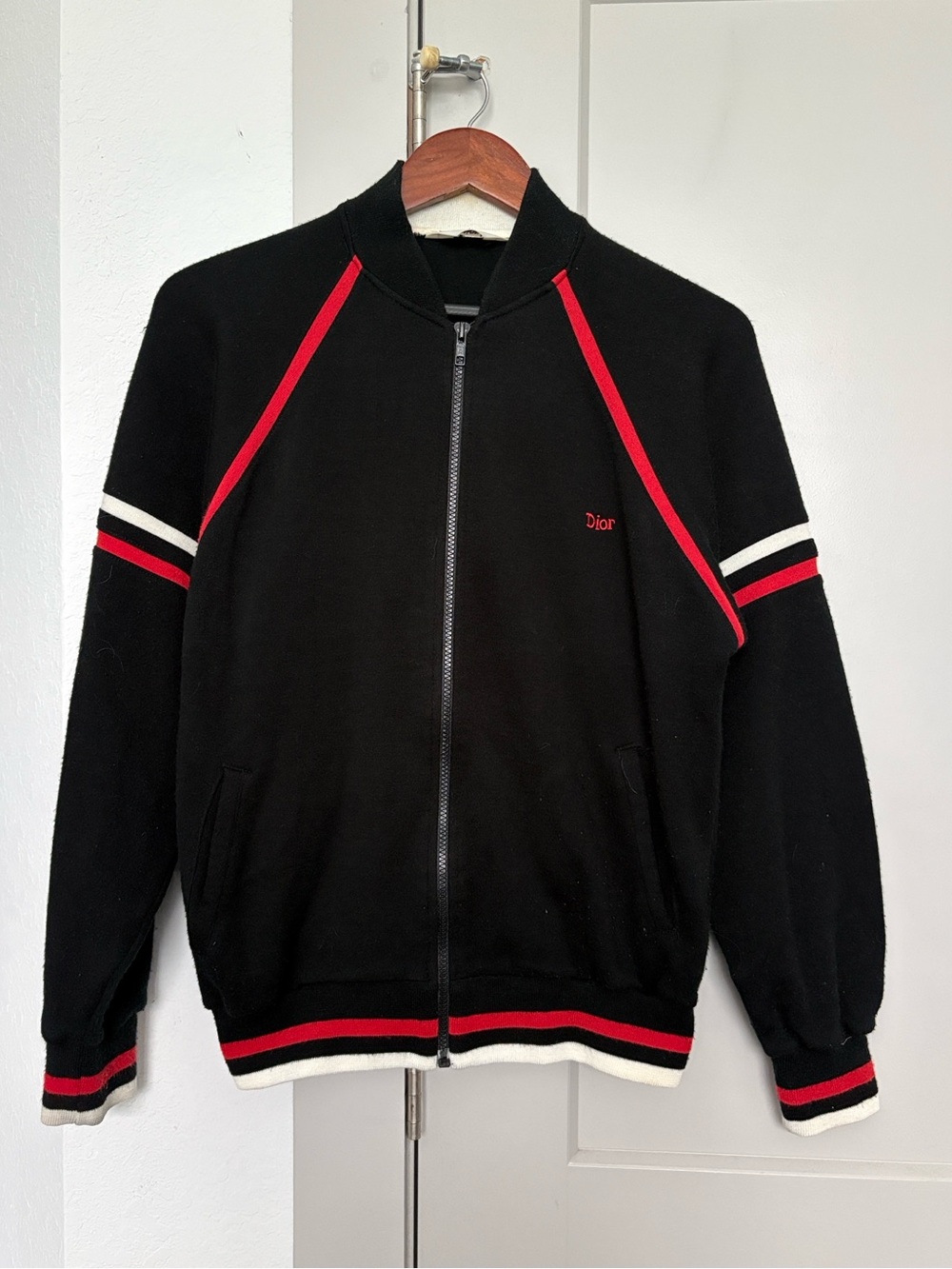 VINTAGE 90S CHRISTIAN DIOR BLACK RED WHITE FULL ZIP TRACK JACKET MENS MEDIUM